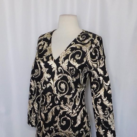 ANINE BING Gold Metallic Brocade Dress Jacquard Swirly Mini Party Holidays XS - Picture 8 of 16